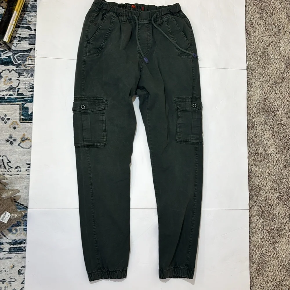 Castro army green Casual Cargo Pant unisex multi pocket utility drawstring waist